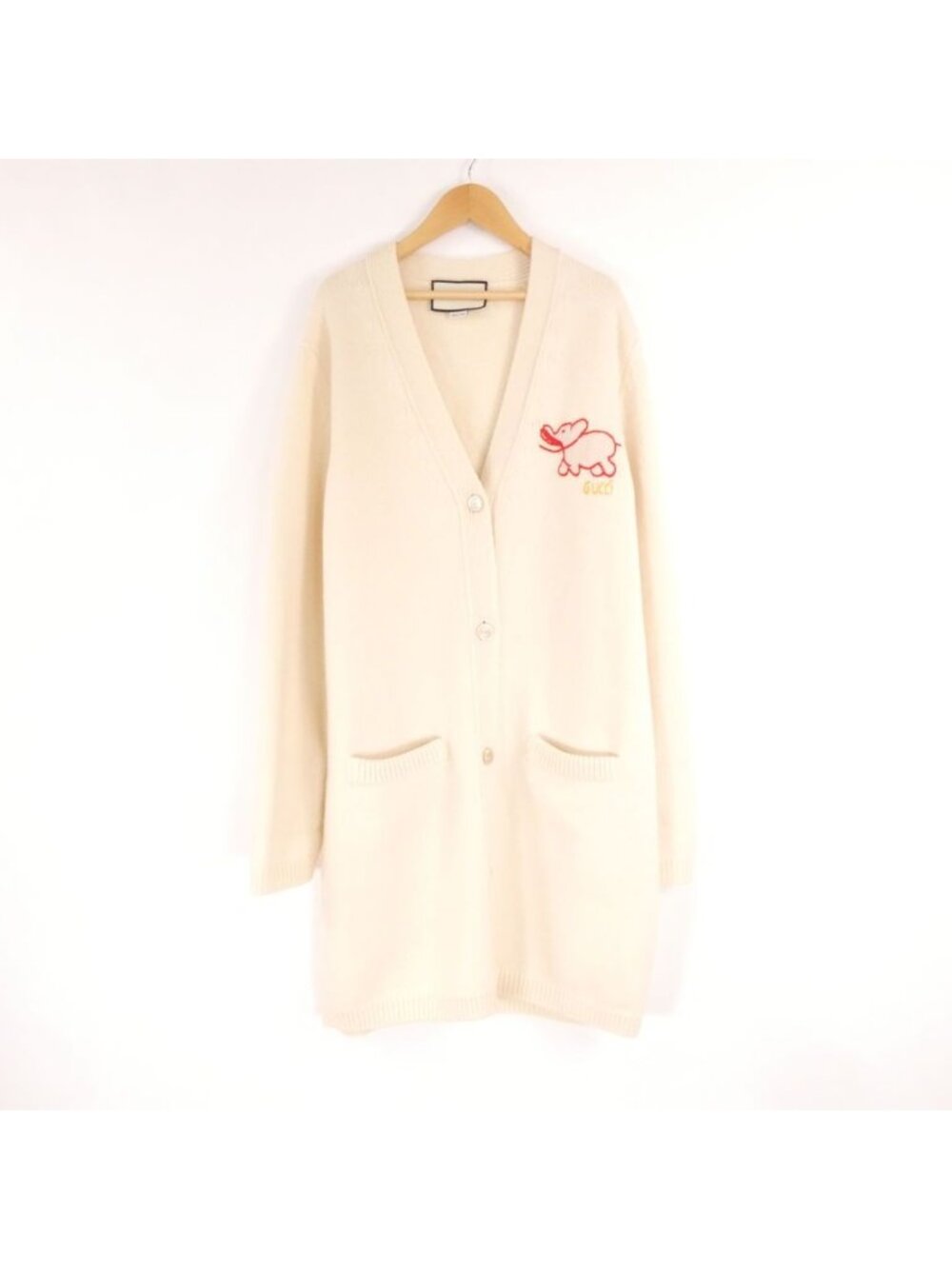Gucci Long Cardigan Wool 100% Embroidery Elephant